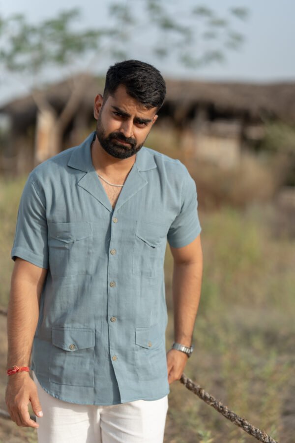 Heritage Explorer Linen Shirt – Sage Blue