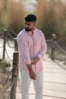 Urban Mandarin Linen Shirt - Pastel pink
