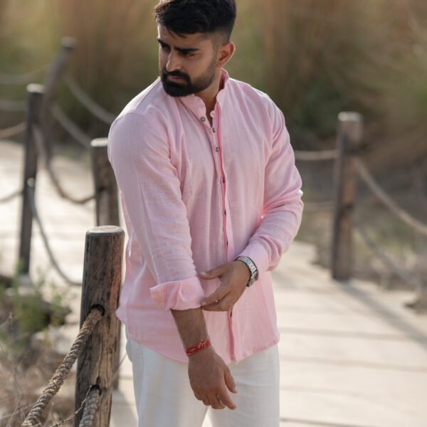 Urban Mandarin Linen Shirt - Pastel pink