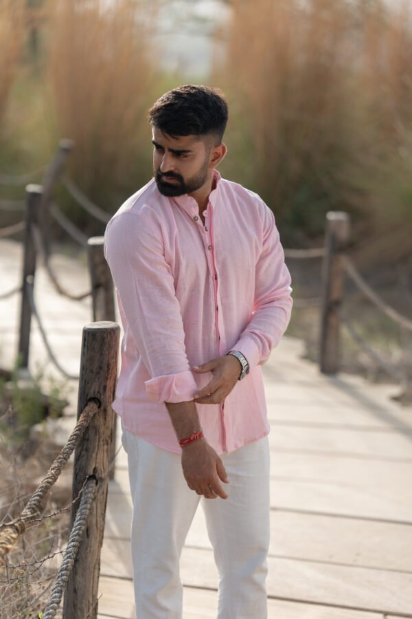 Urban Mandarin Linen Shirt - Pastel pink