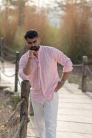 Urban Mandarin Linen Shirt - Pastel pink