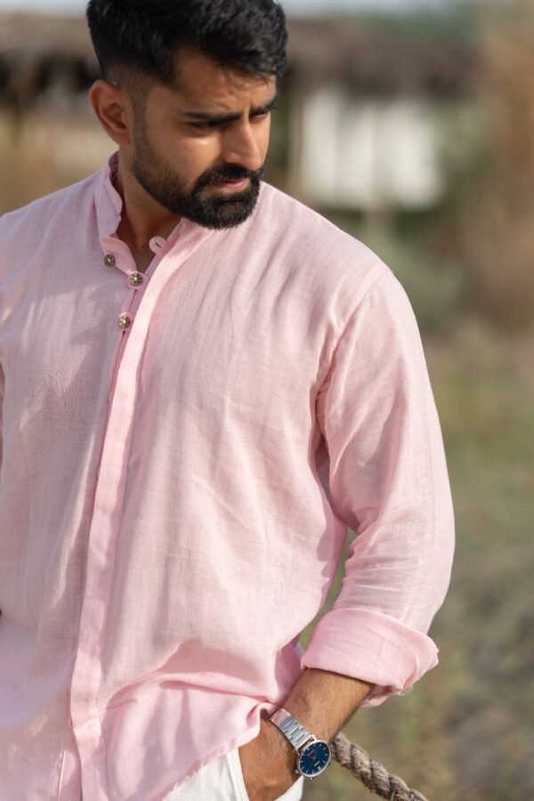 Urban Mandarin Linen Shirt - Pastel pink