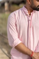 Urban Mandarin Linen Shirt - Pastel pink