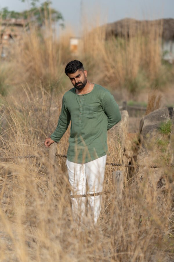 Modern Henley Linen Shirt – Sage Green