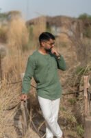 Modern Henley Linen Shirt – Sage Green