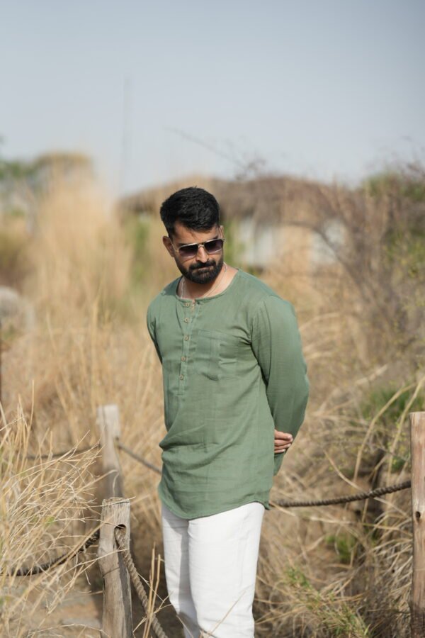 Modern Henley Linen Shirt – Sage Green