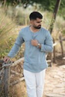 Modern Henley Linen Shirt – Mist Blue