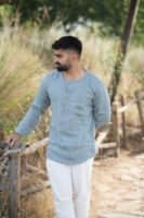 Modern Henley Linen Shirt – Mist Blue