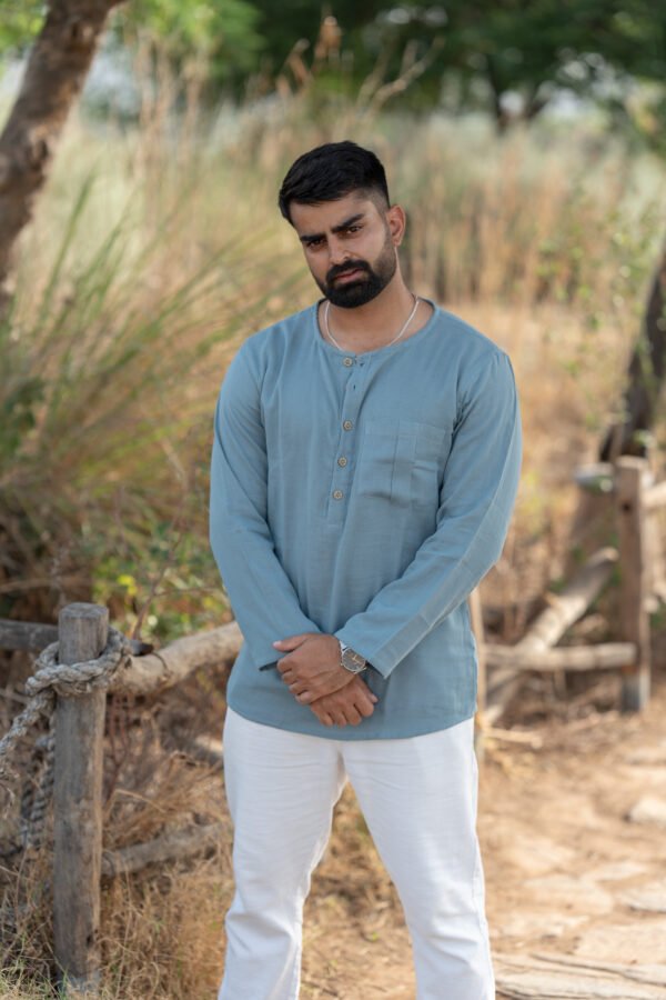 Modern Henley Linen Shirt – Mist Blue