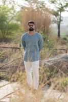 Modern Henley Linen Shirt – Mist Blue