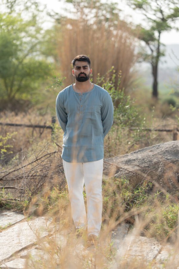 Modern Henley Linen Shirt – Mist Blue