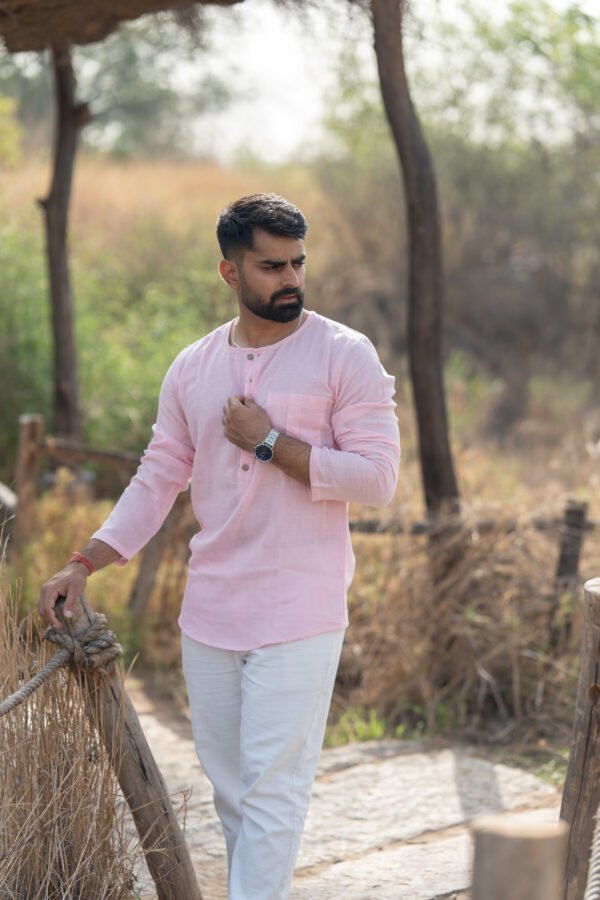 Modern Henley Linen Shirt - Rose Pink