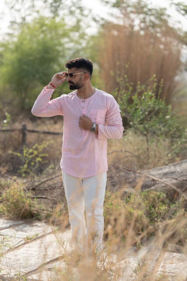 Modern Henley Linen Shirt - Rose Pink