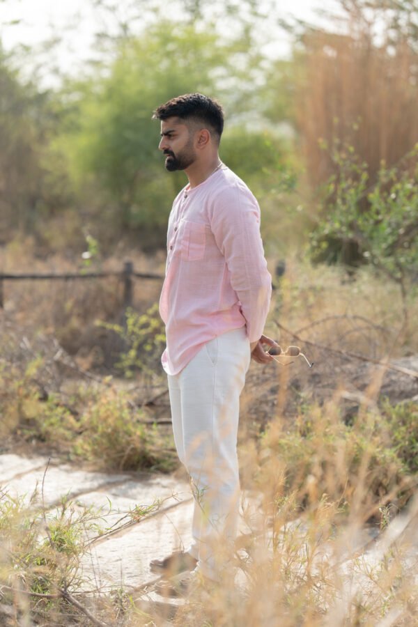 Modern Henley Linen Shirt - Rose Pink