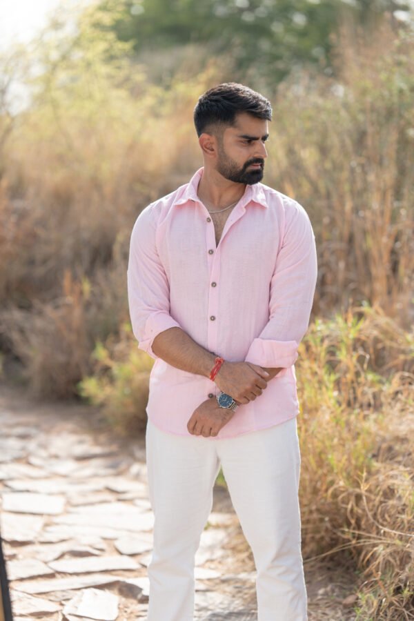 Classic Hue Linen Shirt – Pastel pink