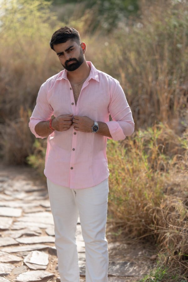 Classic Hue Linen Shirt – Pastel pink