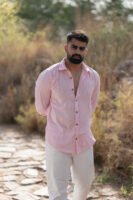 Classic Hue Linen Shirt – Pastel pink
