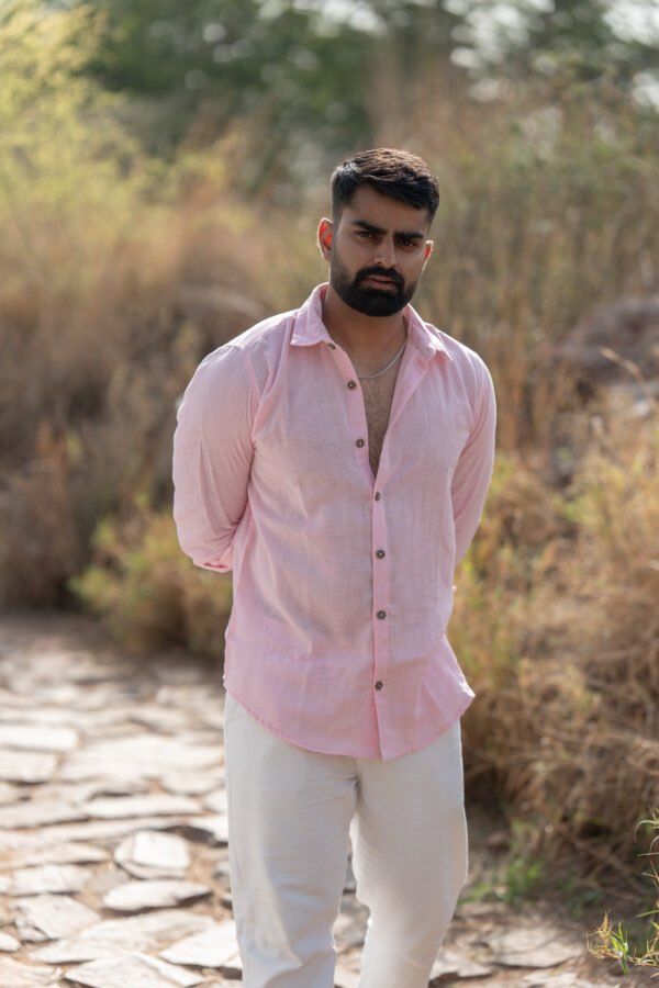Classic Hue Linen Shirt – Pastel pink