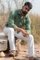 Classic Hue Linen Shirt - Earthy green