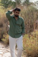 Classic Hue Linen Shirt - Earthy green