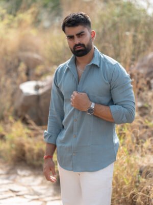 Classic Hue Linen Shirt - Sky blue