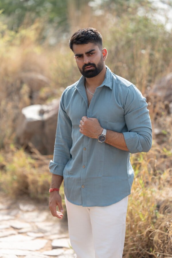 Classic Hue Linen Shirt - Sky blue