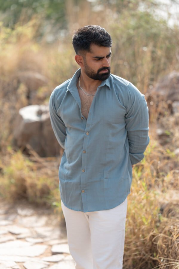 Classic Hue Linen Shirt - Sky blue