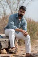 Classic Hue Linen Shirt - Sky blue