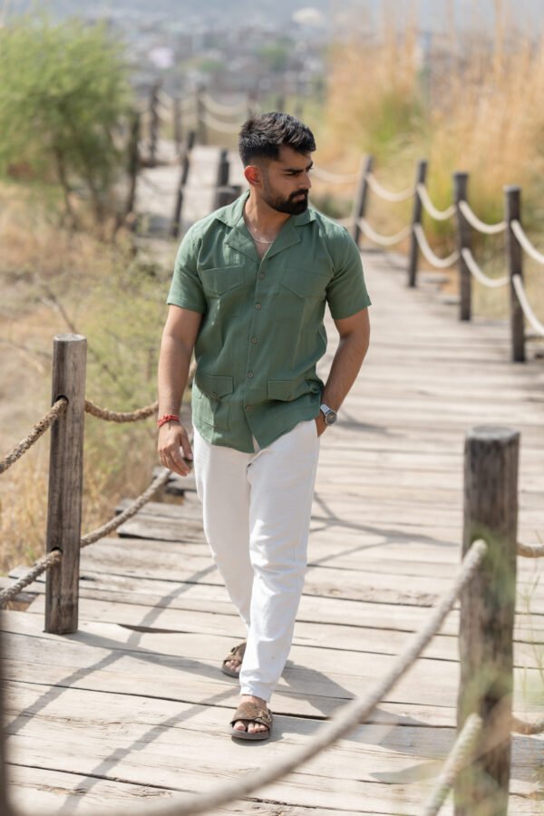 Heritage Explorer Linen Shirt - Olive Green