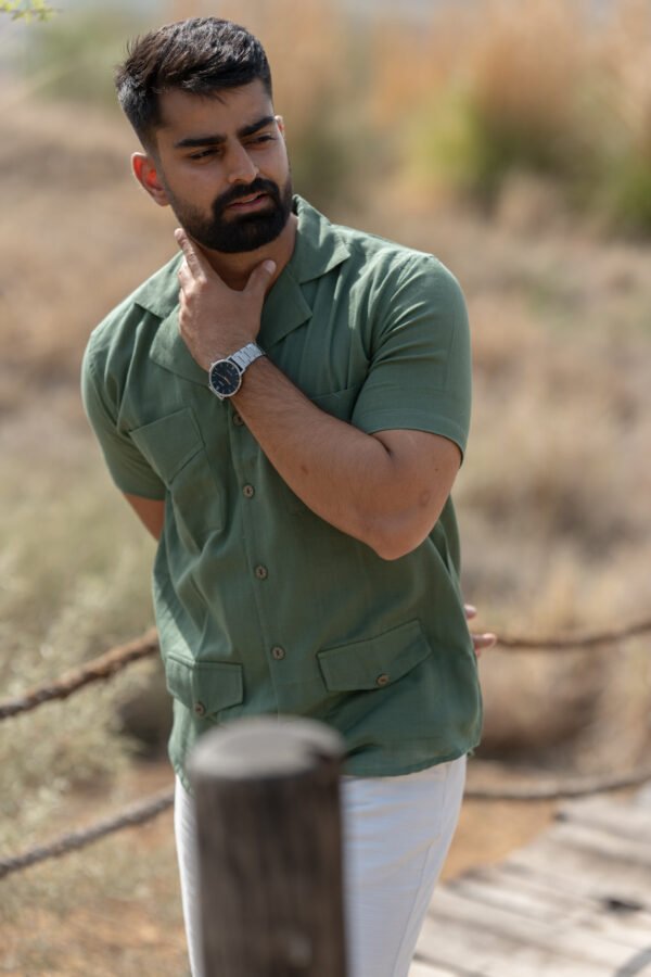 Heritage Explorer Linen Shirt - Olive Green