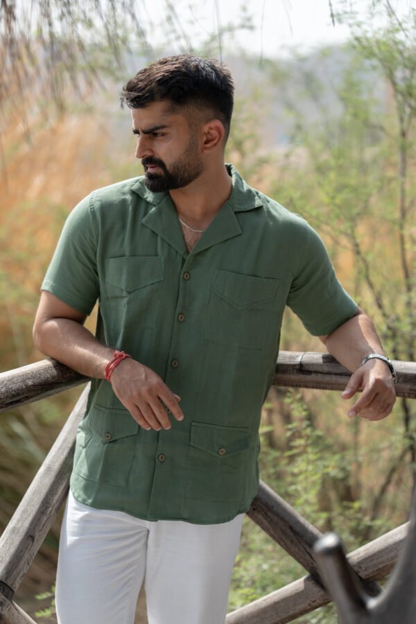 Heritage Explorer Linen Shirt - Olive Green