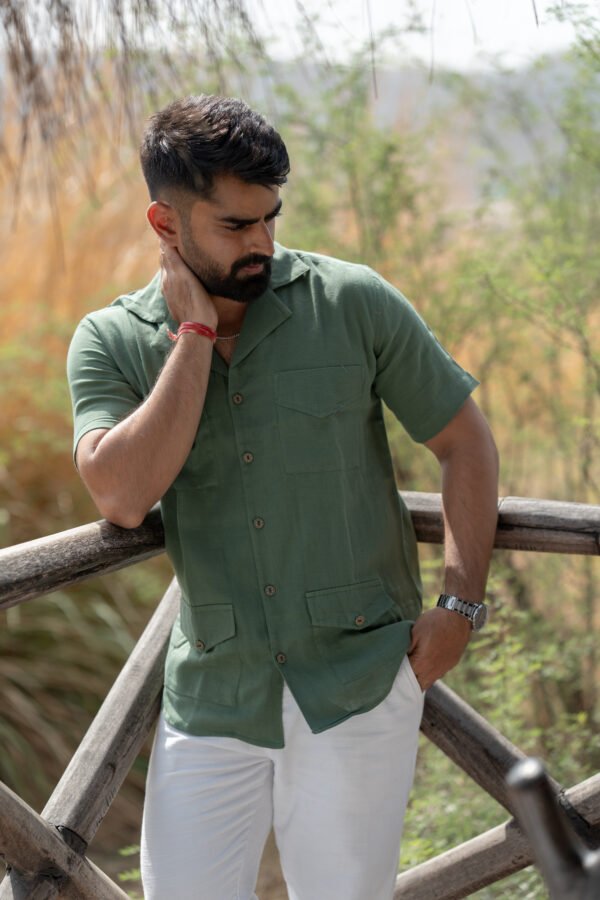 Heritage Explorer Linen Shirt - Olive Green