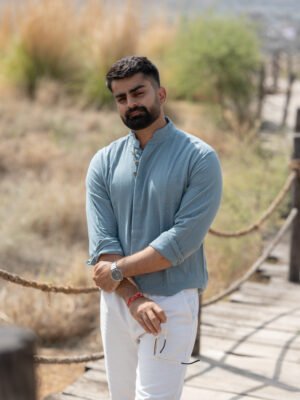 Urban Mandarin Linen Shirt – Light Blue