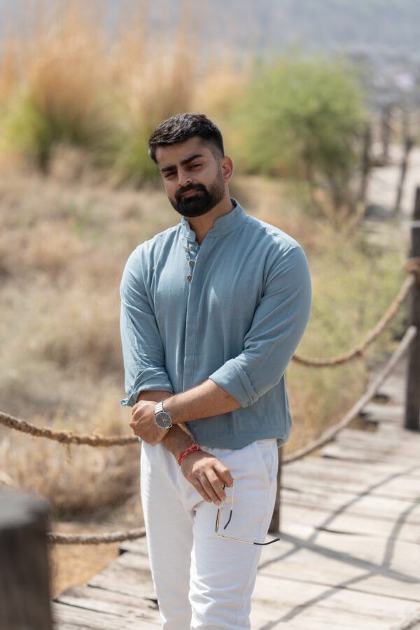 Urban Mandarin Linen Shirt – Light Blue