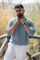 Urban Mandarin Linen Shirt – Light Blue