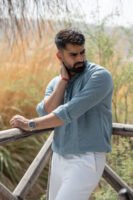 Urban Mandarin Linen Shirt – Light Blue
