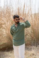 Casual Drape Linen Shirt - Olive Green