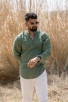 Casual Drape Linen Shirt - Olive Green