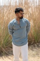 Casual Drape Linen Shirt – Dusty Blue