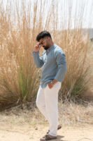 Casual Drape Linen Shirt – Dusty Blue