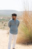 Casual Drape Linen Shirt – Dusty Blue