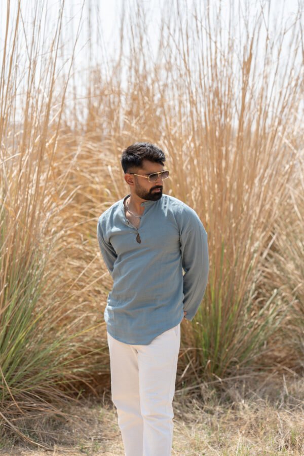 Casual Drape Linen Shirt – Dusty Blue